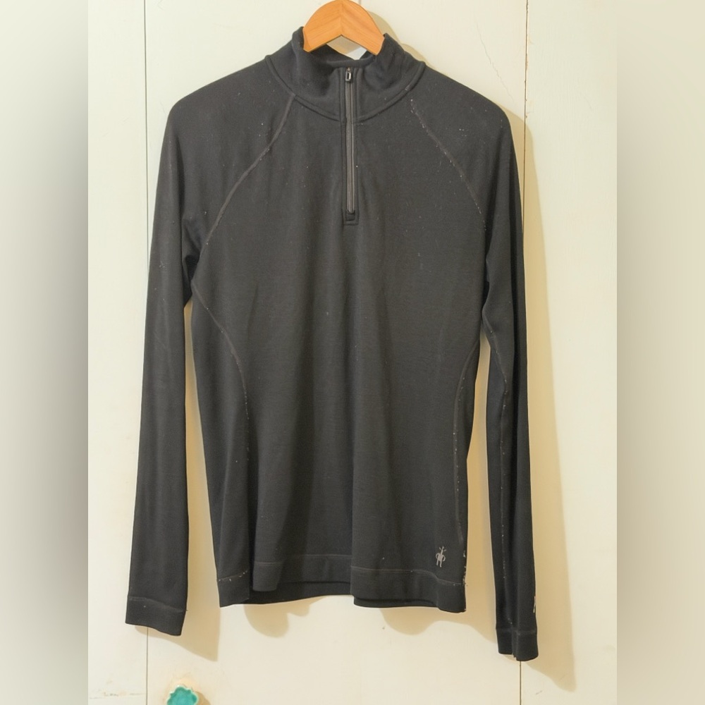 Smartwool PHD Black Merino Wool Long Sleeve High Neck 1/4 Zip Sweater Women‎ XL